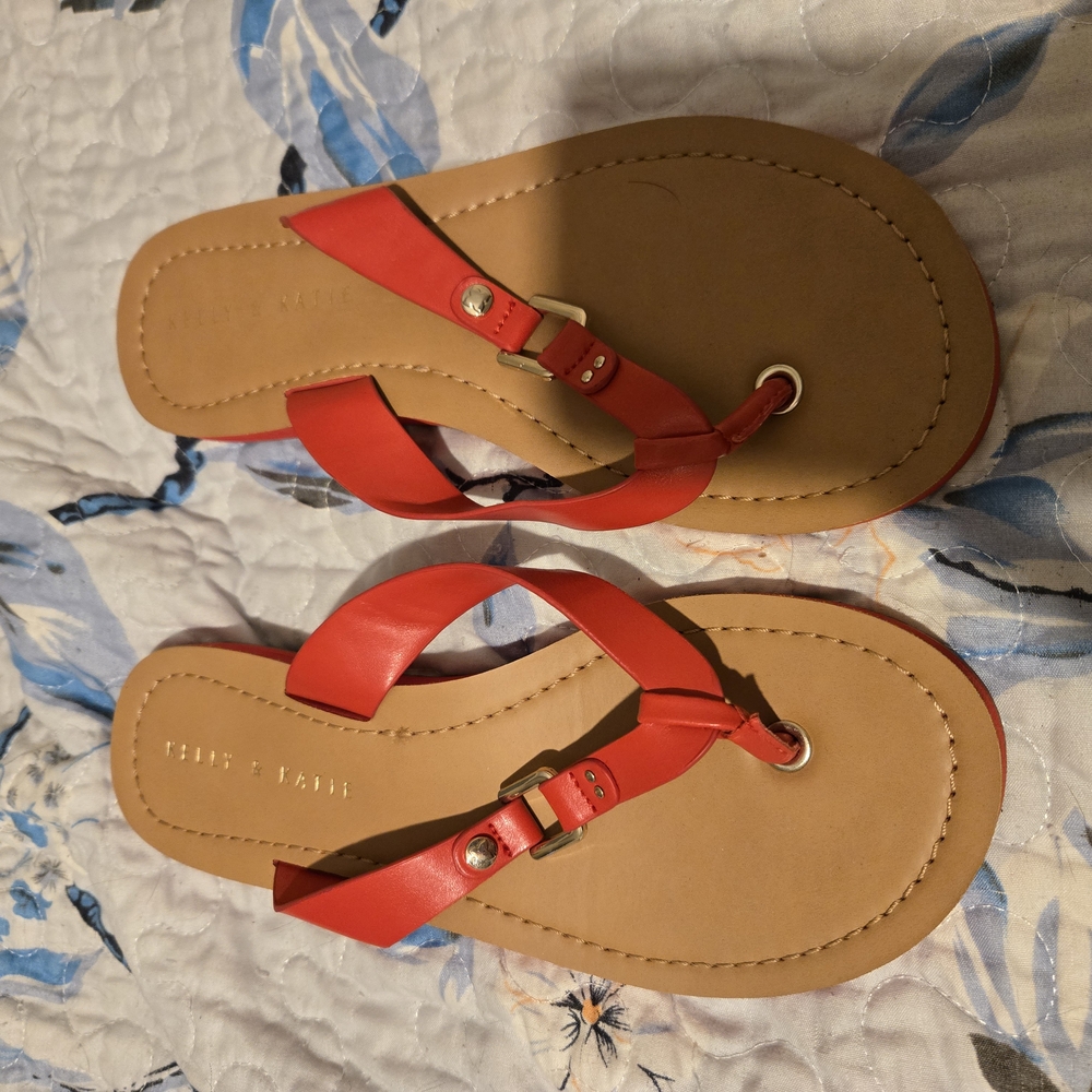 Kelly & Katie Red and Tan Sandals with T-Strap Design